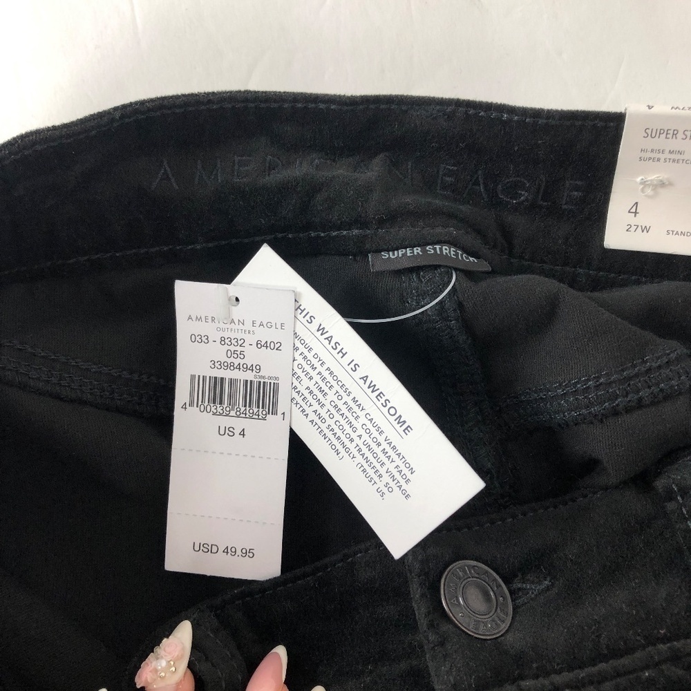 NWT American Eagle Outfitters High-Rise Mini Velvet‎ Skirt Black Super Stretch - Picture 9 of 9